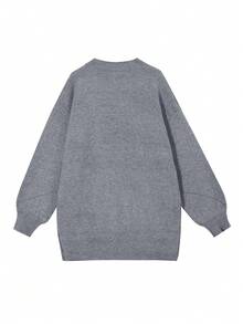 Women's Casual Solid Color Round Neck Lantern Sleeve Knit Sweater, Autumn/Winter