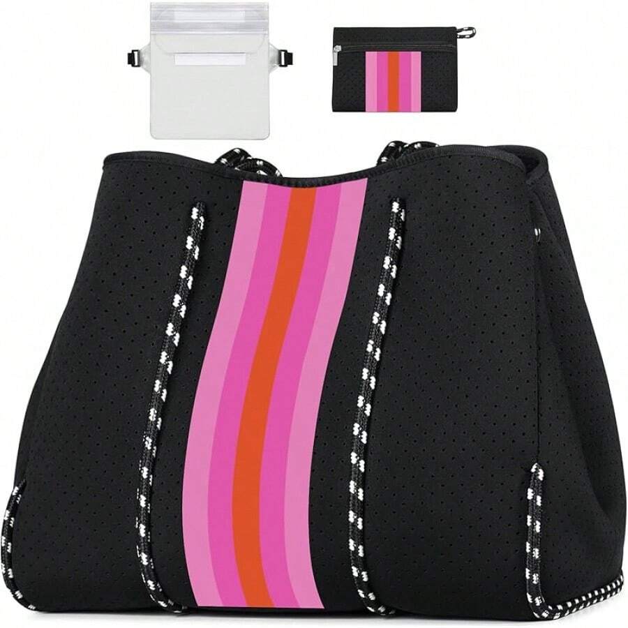 Large Multipurpose Neoprene Beach Tote Bag With Inner Pocket Women/Pool - A2-黑色升級版 - 查看 1