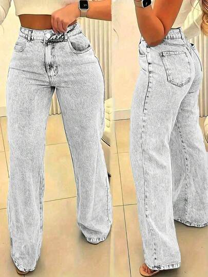 Women's Embroidered Bow Pocket Straight Loose Casual Versatile Jeans Spring