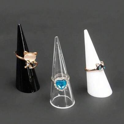 1pc Transparent Acrylic Triangle Cone Ring Display Stand, Plastic Jewelry Ring Organizer Holder, Ring Storage Rack, Women's Travel Dorm Room Essential