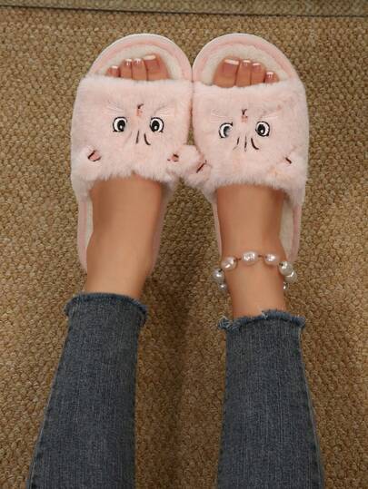 女士可爱卡通毛绒软底拖鞋，轻便舒适，适合卧室，四季皆宜