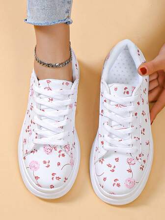 Women's Lace-Up Casual Platform Sneakers, Minimalist Style, Suitable For Leisure Outfits
