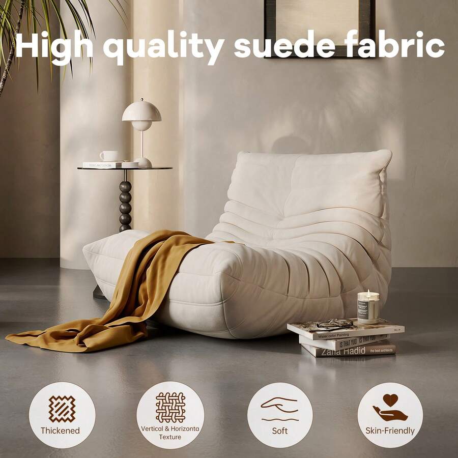 SANAE Adult-Sized, Super-Large Bean Bag Chair (Available In 4 Colors) With Memory Foam Filling, Faux Fur-Like Casual Chair, Ergonomic Design, New Model Shaped Sofa, Suitable For Gaming, Reading, Relaxation, And As A Large Decorative Sofa That Doesn't Require Assembly.Stuffed BeanBag Floor Sofa For Napping, Gaming, Lounging, Beige