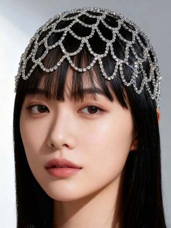 跨境新品异国风情网状奢华时尚发饰发链几何满钻水晶头链女士头饰