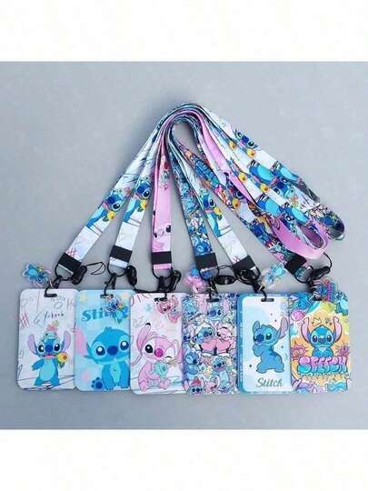 1 Pieces [Lanyard+Clamp], Stitch Card Holder,Patterned Disney Card Holder, Mickey And Minnie Colored Student Card Holder, 3D Cartoon Stitching Card Holder, Cartoon Slide Card Holder, Meal Card And Bus Card Holder, ID Card Protective Cover, Access Control Campus Card