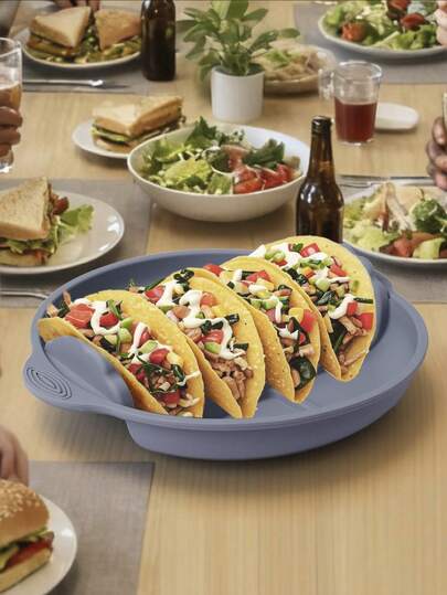 1pc Silicone Corn Bread Holder, Creative Divided Taco Tray Rack, Non-Slip Taco Platter With Compartments, Party & Kitchen Essential, Taco Party Accessory, Silicone Corn Bread Stand With Dividers, Non-Slip & Anti-Tipping, Hands-Free For Family Gatherings