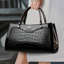 Nuova Borsa a Tracolla alla Moda Grande Capacità in Pelle Verniciata Lucida Borsa a Tracolla con Motivo a Pietra Borsa per Mamma di Mezza Età Borsa a Spalla Multifunzionale