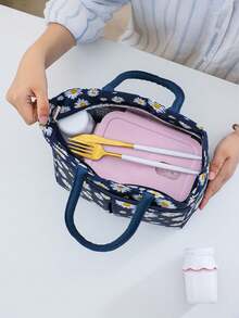 1pc Insulated Lunch Bag With Ice Pack - Large Capacity Thermal Lunch Tote Bag, Oxford Cloth And Aluminum Foil, Cute Pink/White Daisy Cow Print (Black/Blue/Green/Pink), Picnic - Machine Washable - Multicolor - View 2