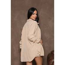 Three Piece Set Simple Striped All-Over Print Asymmetrical Twisted Pocket Beach Home Holiday Summer - 米色 - 查看 1