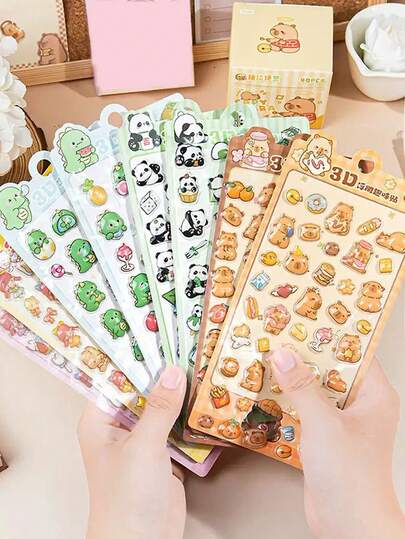 ملصقات بارزة ثلاثية الأبعاد، ملصقات كابيبارا الجميلة، ملصقات كرتونية، ملصقات زخرفية، ملصقات لمخطط، ملصقات قرطاسية، ملصقات لعب