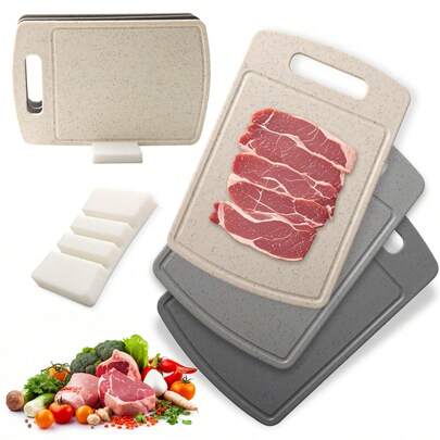 3 piezas Tabla de cortar multifuncional de doble cara con soporte, tabla de cortar de plástico PP antideslizante de 0,6 cm de grosor, para separar alimentos crudos y cocidos, con orificio para colgar, esencial de cocina, tabla de cortar de doble cara montada en la pared, tabla de cortar de cocina ahorradora de espacio, tabla de cortar de plástico PP multifuncional portátil, tabla de cortar para acampar y uso doméstico con orificio de almacenamiento