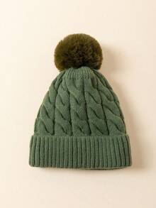 1顶保暖内衬滑雪帽，男女通用Y2K风格针织帽，休闲百搭冬季保暖帽，适合通勤 - 軍綠 - 查看 2