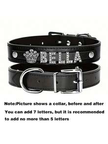 طوق كلب مخصص - اسم/نص مخصص، علامة تعريف حيوان أليف من الجلد المصنع، مزين بقلب من الراين والنجوم، إبزيم معدني قابل للتعديل، مناسب للكلاب الصغيرة والمتوسطة والكبيرة - هدية عيد ميلاد أو سنوية أو استقبال منزل جديد للجراء أو الكلاب البالغة - متوفر بألوان متعددة - الأسود - مشاهدة 10