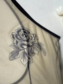 Women's Sheer Floral Embroidered Teddy Bear Camisole Backless Jumpsuit - Black - View 6