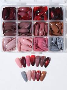 Verwandeln Sie Ihre Nägel mit 288 Stück (12 gemischte) lange mandelförmige glänzende Design Braun, hellbraune Acryl-Aufklebe-Nägel, lange perfekt passende Acryl-Fake-Nagel-Sets, einfach zu tragende Nägel-Kunst für Frauen und Mädchen für den täglichen Gebrauch, Arbeit, Raves und Partys