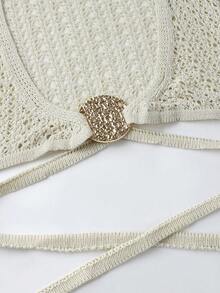 Sexy Knit Swimsuit Cover Up Two Pieces 2025 Women V-Neck Long Sleeve Lace-Up Top Slit Beach Half Skirt Set Holiday Beachwear