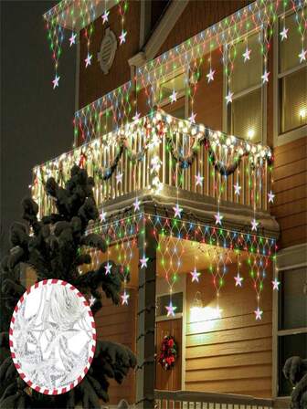1pc Outdoor Decorative Balcony Light, USB-Powered Snowflake Triangular Mesh Chandelier, 8 Modes, Snowflake Lights, Fence Roof Railing And Indoor Decoration, Christmas, Halloween, Wedding, New Year Atmosphere Decoration