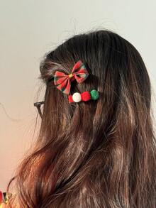5件套圣诞主题发夹套装，包括蝴蝶结、圣诞老人、装饰球、姜饼人、字母印花，适合女性圣诞节假日庆祝活动和派对佩戴 - 彩色 - 查看 3