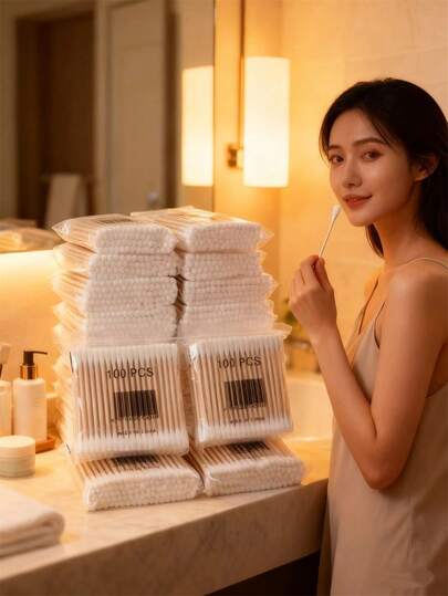 1000/500/200/100 pezzi Bastoncini cotonati a doppia punta, adatti per la pulizia delle orecchie e la rimozione del trucco, per la cura personale e l'uso domestico, bastoncini cotonati multifunzione, essenziali per Natale