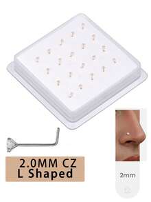 20PCS Golden Silvery Thin Nose Studs Set For Women Men 1.5mm-4mm Shiny CZ Nose Pins With L Shape, Straight, And Ball End – Nose Piercing Jewelry Case - L PIN - View 13