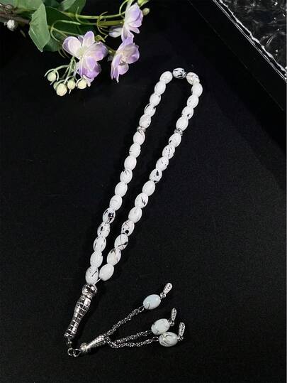 1pc Middle Eastern Muslim Exclusive Faith Accessory, Multi-Color Glass Oval Tasbih (Prayer Beads), Integrating Religious Culture And Artistic Aesthetics, Suitable For Worship And Daily Wear, High-Quality Religious Item