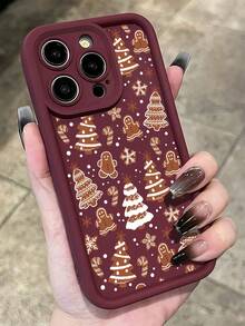 1pc Gingerbread Man & Christmas Tree Pattern Full Coverage TPU Shockproof Phone Case, Compatible With IPhone 16, 15, 14, 13, 12, 11 Pro Max And Series