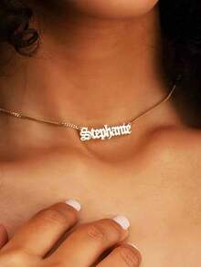 1 Gold Minimalistische Gothic Namenskette mit Kette, Antike England Halskette, personalisierte Namensanpassung Schmuck, Weihnachtsgeschenk - Verschiedenfarbig - Übersicht 2