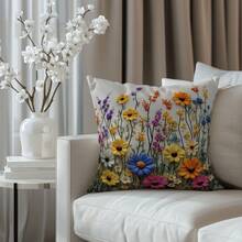 4pcs Modern Floral Print Peach Velvet Throw Pillow Covers, 18" X 18" - Daisy, Cactus Decorative Cushion Covers For Living Room Bedroom Sofa Bed Outdoor, No Pillow Inserts (Not Real Embroidery) - Multicolor - View 8