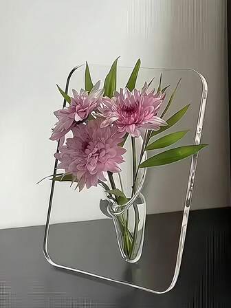 1 pieza Jarrón acrílico moderno - Jarrón rectangular transparente, diseño de marco de fotos creativo - Decoración de accesorios de mesa para el hogar y la oficina, regalo ideal para Pascua (1 pieza, sin flores) de jarrón de decoración del hogar; opción ideal, regalo para el Día de la Madre, regalo para amigos