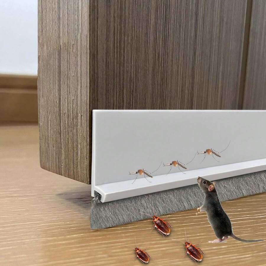  1pc Door Draft Stopper With Brush Reduce Noise, 39" Rubber Door Sweep Breeze Blocker, Soundproofing For Doors, Door Seal,Adjustable Under Door Draft Stoppers, Self-Adhesive Under Door Seal For Dust/Noise/Hot Or Cold Air Insulation(Length:1m)