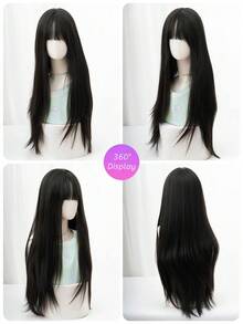 SHUDUO 1 Tóc giả thẳng tổng hợp chịu nhiệt, màu nâu sẫm, làm bằng sợi, thích hợp để đội hàng ngày, tự nhiên và chân thực (Không bao gồm phụ kiện) - Dark Brown - Xem 7