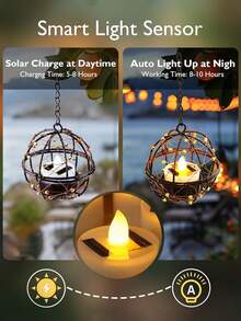 1/2pcs Solar Powered Beaded Copper Wire Ball Hanging Lamp, With Solar Tea Light Candle, Tabletop Decor Lamp, Suitable For Patio, Garden, Backyard, Gazebo, Trees, Fence
