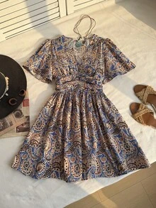 Rusttydustty Vestido casual boêmio com decote em V profundo, ideal para férias, Páscoa, praia, festivais de música e resorts tropicais. - Multicolorido - Ver 3