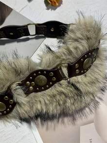 美式复古Y2K千禧年风格铆钉腰带，女士款，小众设计，性感魅力，宽版，PU皮革 - 彩色 - 查看 5