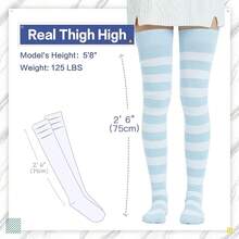 Kayhoma Extra Long Cotton Stripe Thigh High Socks Over The Knee High Socks{"Size_name":"Medium","Color_name":"Black/White&Blue/White"} - 黑/白&藍/白 - 查看 3