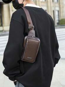 1pc Fashionable Retro PU Leather Lightweight Men's Chest Bag/Phone Bag, Backpack