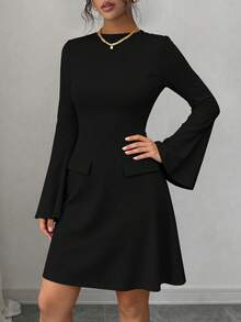 PRETTYGARDEN Women's Long Sleeve Elegant  Mini Dress Fall Bodycon Mock Neck Elegant Business Work Party Short Dresses New Years Valentine Vacation - 黑色 - 查看 4