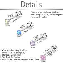 MILACOLATO 20G 18G Threadless Push In Nose Rings Studs 316L Surgical Steel Pushin Nose Stud 3mm Rainbow Crystal Opal Nose Rings Hypoallergenic Nostril Piercing Jewelry For Women Men 20Pcs{"Color_name":"20GPushInNoseStuds"} - 20GPushInNoseStuds - 查看 3
