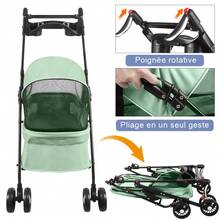 Carrito plegable 2 en 1 para perros y gatos, con ventana de malla y portavasos, ideal para perros y gatos pequeños. - Verde - Ver 8