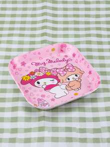 Sanrio 1pc Cute Hello Kitty & Melody Cartoon Fruit/Snack Plate, Square Bone Dish (Partial Pattern Random)