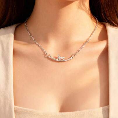 1入組極簡時尚小貓吊墜項鍊