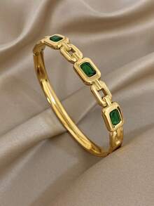Elegantes vintage grünes Zirkonia Armband, Goldarmband, Edelstahl Armband für Frauen, geeignet für den täglichen Gebrauch, Partys, Weihnachten, Halloween, Geburtstagsgeschenkset - Verschiedenfarbig - Übersicht 12