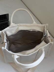 时尚托特单肩包，轻便帆布手提包，可调节肩带，学生简约挎包 - 白色 - 查看 10