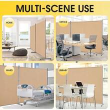 Rantila Divisor de habitacion con 2 paneles grandes divisor de oficina portatil practico movil visualizacion plegable de privacidad para recamara comedor estudio 142 pulgadas de ancho x 71 - Beis - Ver 3