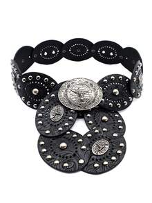 1pc Women's Bohemian Style Embossed PU Leather Belt, Hollow Out Decorative Millennium Embossed Waist Belt, Suitable For Jeans, Skirts - Multicolor - View 10