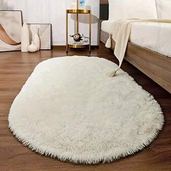 AimzzaSKY 1pc Oval Bedside Rug - Polyester Fiber, Fluffy Texture, Oval Shaggy Rug In Ins Style, Ideal For Bedroom Decor, Available In Multiple Sizes And Colors, Memory Foam, Resilient After Unpacking