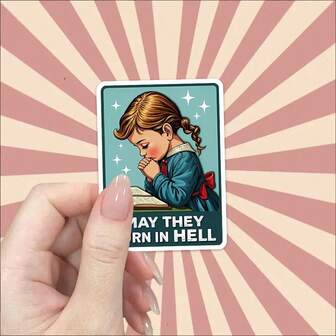 1 pieza Pegatina de vinilo sarcástica y divertida "Que se quemen en oración", fondo turquesa y estrella roja, para múltiples superficies como coche, portátil, motocicleta, botella de agua, cuaderno, decoración de coche genial, pegatina para parachoques