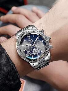 1pc Fashion Business Classic Oversized Dial Men's Alloy Strap Quartz Watch - Silver - View 3