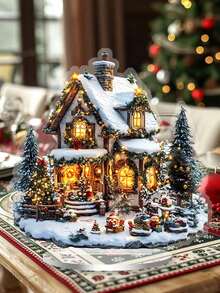 Świąteczny Domek Śnieżny Akrylowa Stojak na Biurko – Świąteczna Dekoracja Ze Stojakiem, Idealna Do Domu i Biura