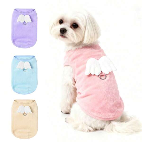 1 قطعة من قماش الفرو الناعم للحيوانات الأليفة، سترة مزينة بأجنحة ملاك لكلاب وقطط، سترة مناسبة للجنسين للقطط والكلاب، ملابس شتوية للحيوانات الأليفة